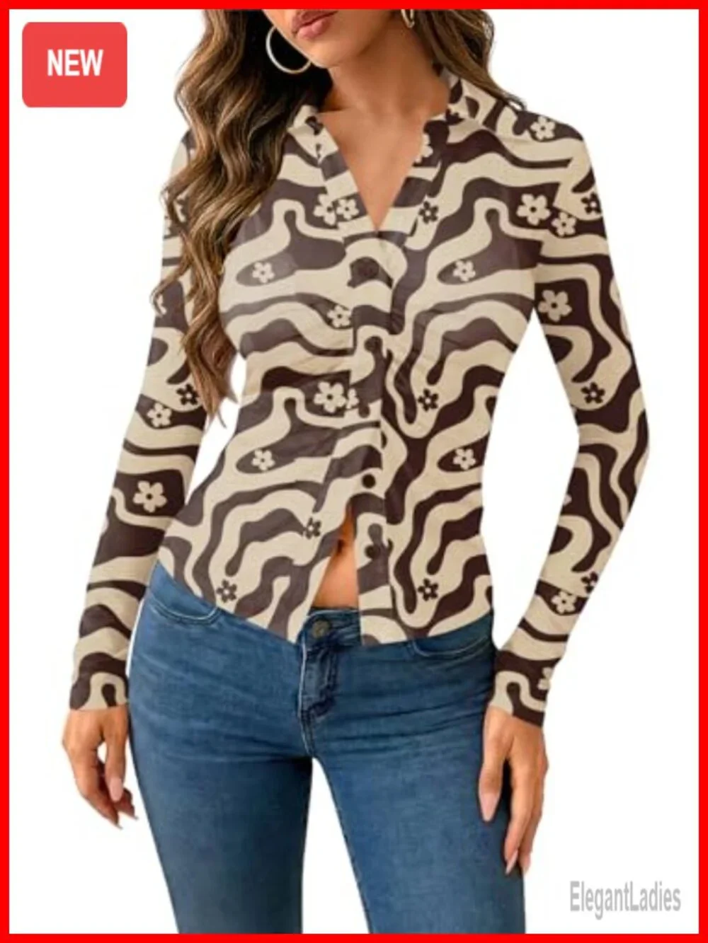 Sheer Mesh V-Neck Button Down Shirt with Ruched Detailing - Trendy Y2K Top